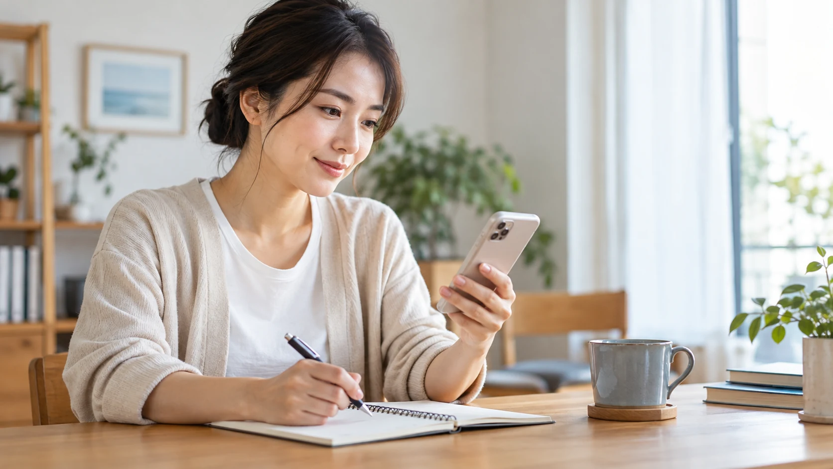 Speakの申込み条件をスマートフォンとノートで確認する人