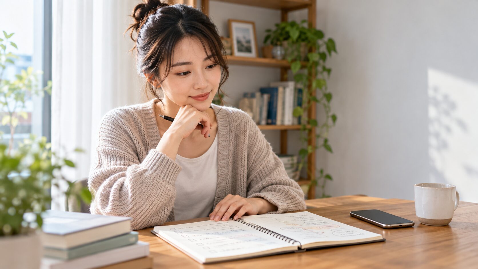 英語学習の振り返りをする人の机