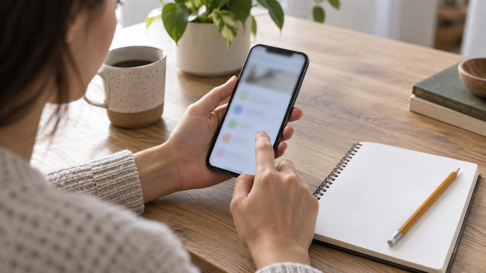 スマートフォンの言語コース設定を確認する手元