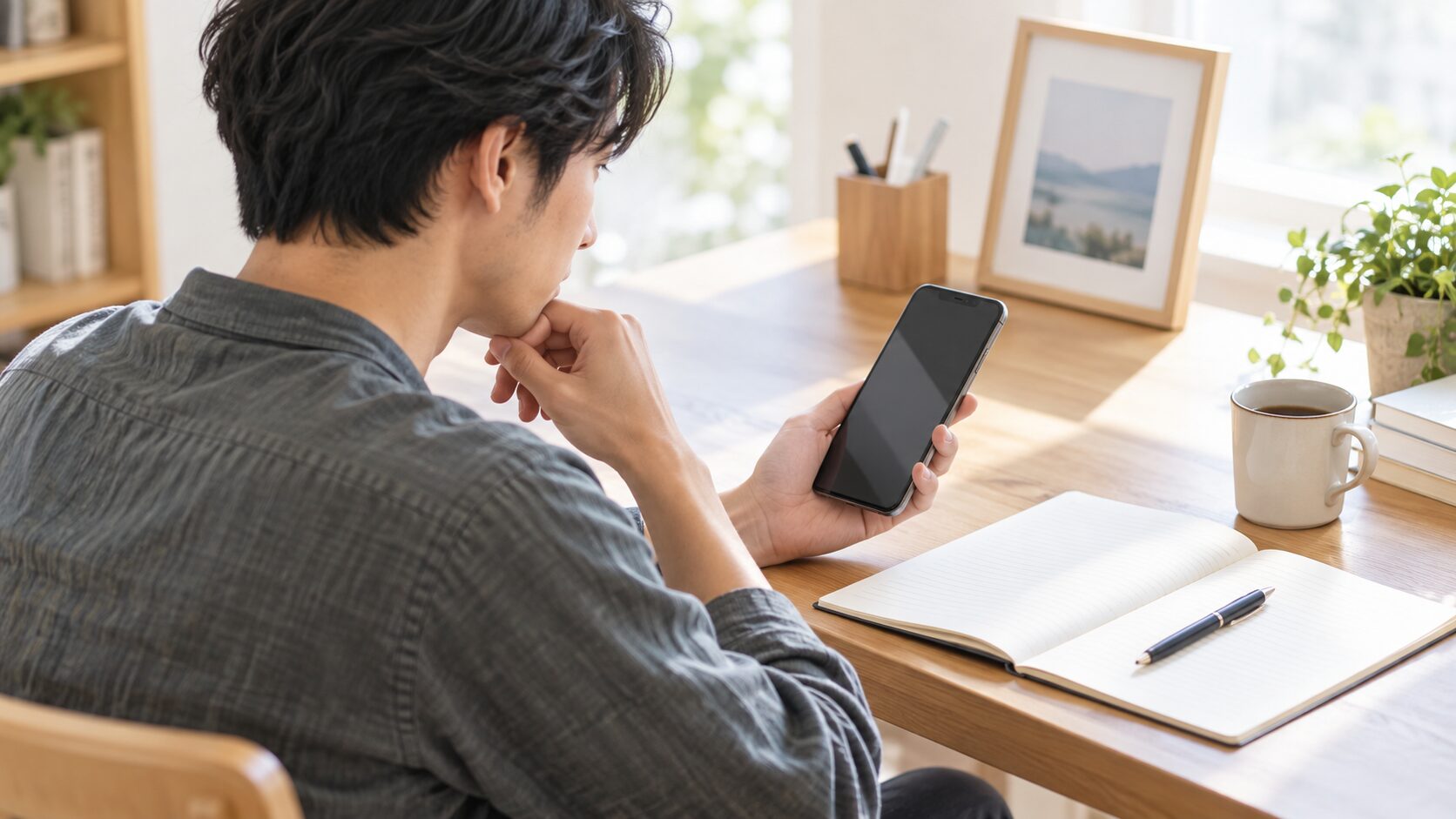 スマートフォンで学習言語の対応範囲を確認する人