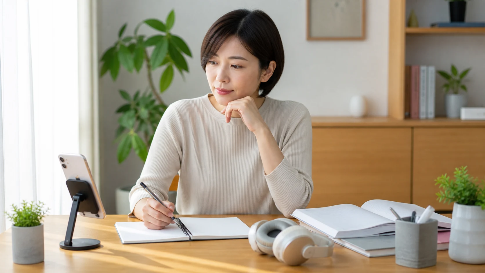 スマートフォンの英語会話とノート学習を比べる人