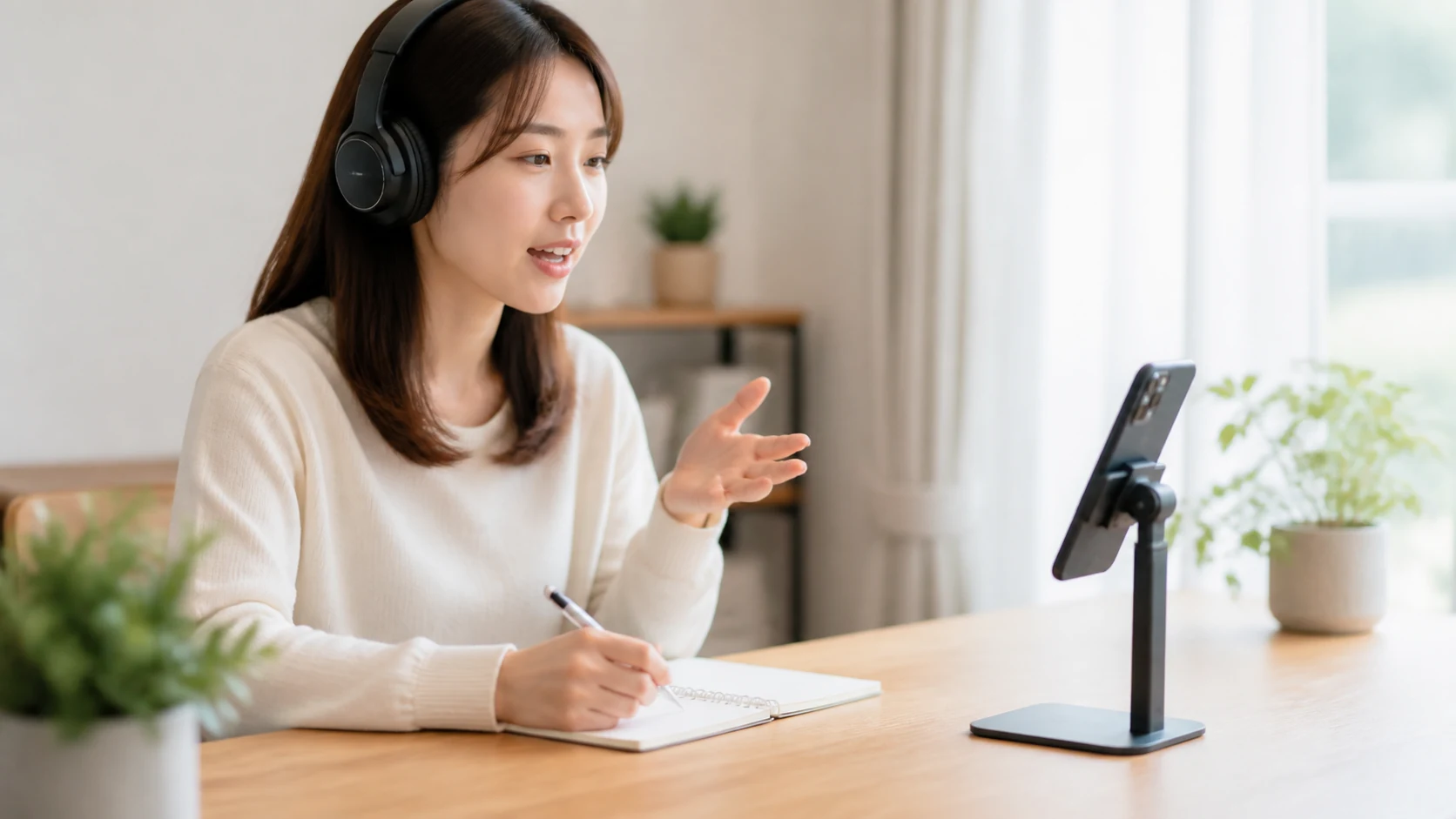 スマートフォンに英語で話しかけて練習する人